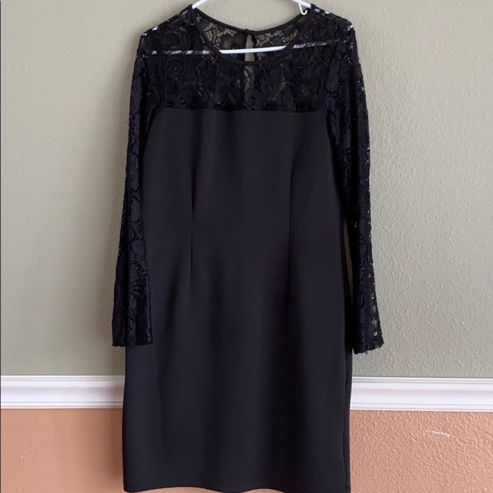 Black long lace sleeve dress